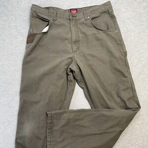 Wrangler Workwear Pants Mens 36x34 Green Canvas Carpenter Straight Utility Chore